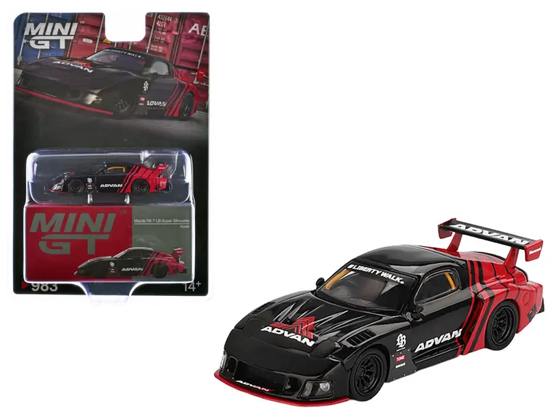 Mazda Rx-7 Lb-Super Silhouette Rhd (Right Hand Drive) "Advan" Black And Red Limited Edition 1/64 Diecast Model Car By Mini Gt 1