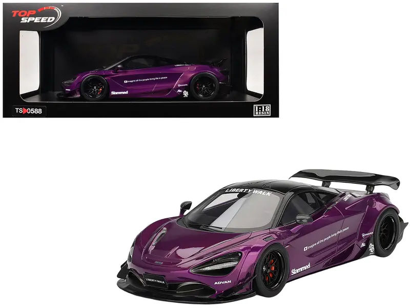 Mclaren 720S "Lb-Works" Purple Metallic With Black Top 1/18 Model Car By Top Speed 1