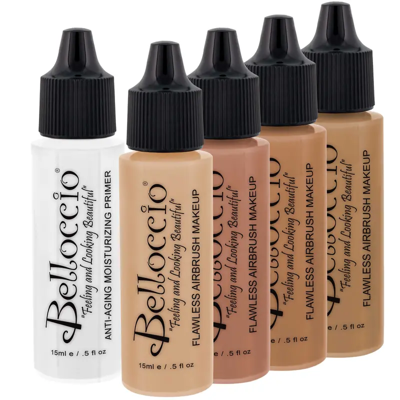 Medium Color Shade Foundation Set Of Belloccio's Professional Cosmetic Airbrush Makeup In 1/2 Oz Bottles 1