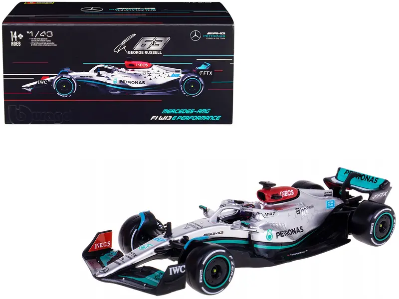 Mercedes-Amg F1 W13 E Performance #63 George Russell "F1 Formula One World Championship" (2022) With Display Case 1/43 Diecast Model Car By Bburago 1