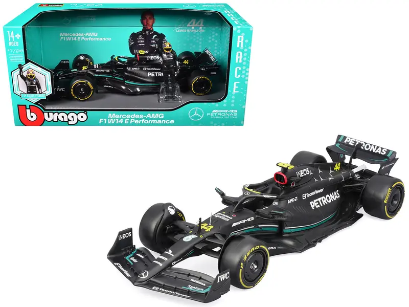 Mercedes-Amg F1 W14 E Performance #44 Lewis Hamilton "Petronas" Formula One F1 "World Championship" (2023) With Driver Figure "Race" Series 1/24 Diecast Model Car By Bburago 1
