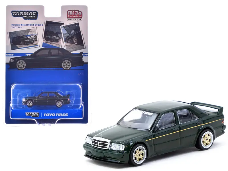 Mercedes-Benz 190 E 2.5-16 Evo 1 "Toyo Tires" Dark Green "Global64" Series 1/64 Diecast Model By Tarmac Works 1