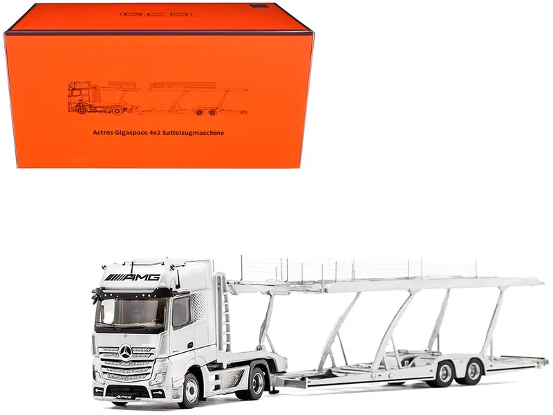 Mercedes-Benz Actros Amg Auto Transporter Silver Metallic 1/64 Diecast Model By Gcd 1