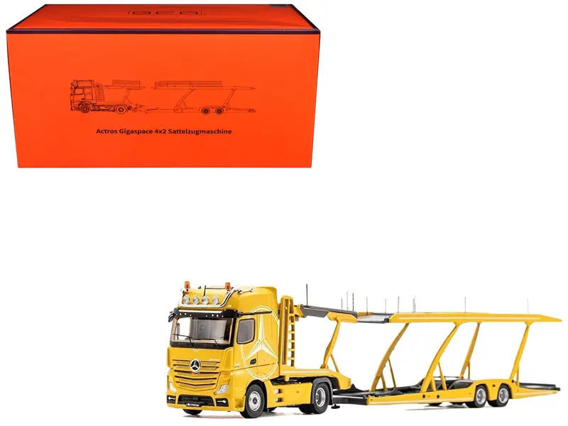 Mercedes-Benz Actros Auto Transporter Yellow 1/64 Diecast Model By Gcd 1