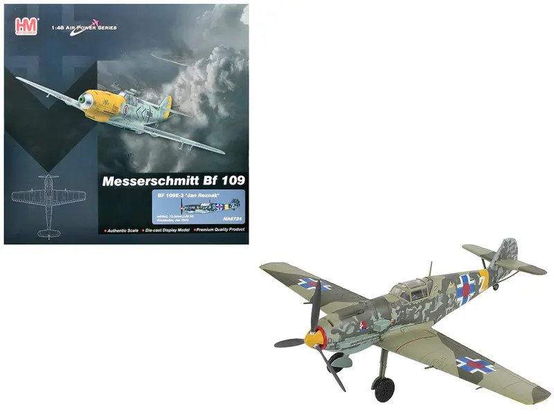 Messerschmitt Bf 109E-3 Fighter Aircraft "White 2 Jan Reznak 13.(Slow)/Jg 52 Kraznodar Ussr" (1943) German Luftwaffe "Air Power Series" 1/48 Diecast Model By Hobby Master 1
