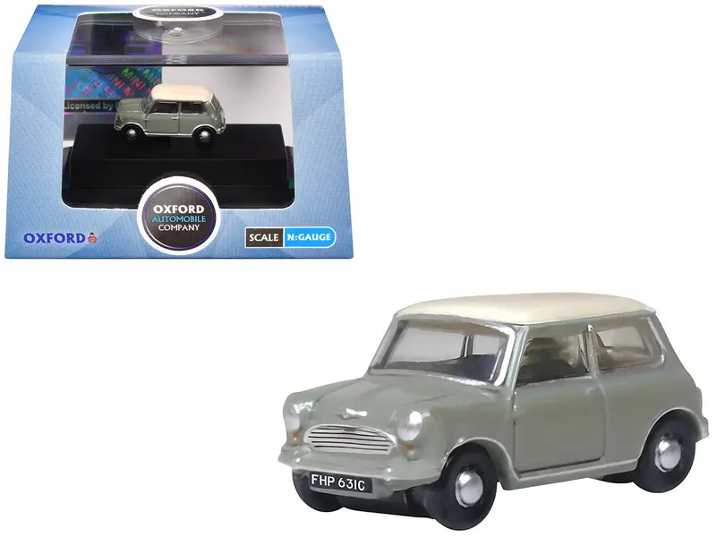 Mini Classic Tweed Gray With Cream Top 1/148 (N) Scale Diecast Model Car By Oxford Diecast 1