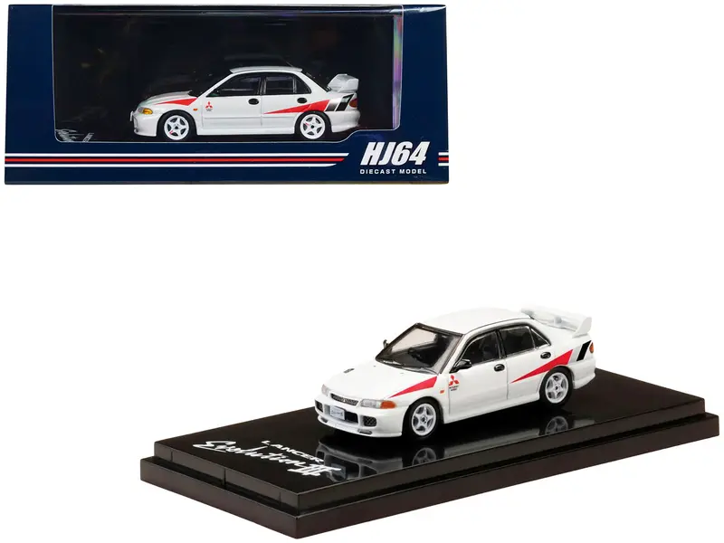 Mitsubishi Lancer Rs Evolution Iii Rhd (Right Hand Drive) Scortia White With Red Rally Stripes 1/64 Diecast Model Car By Hobby Japan 1