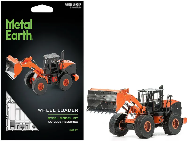 Model Kit Wheel Loader Orange And Black (Challenging Difficulty) Steel Model By Metal Earth 1