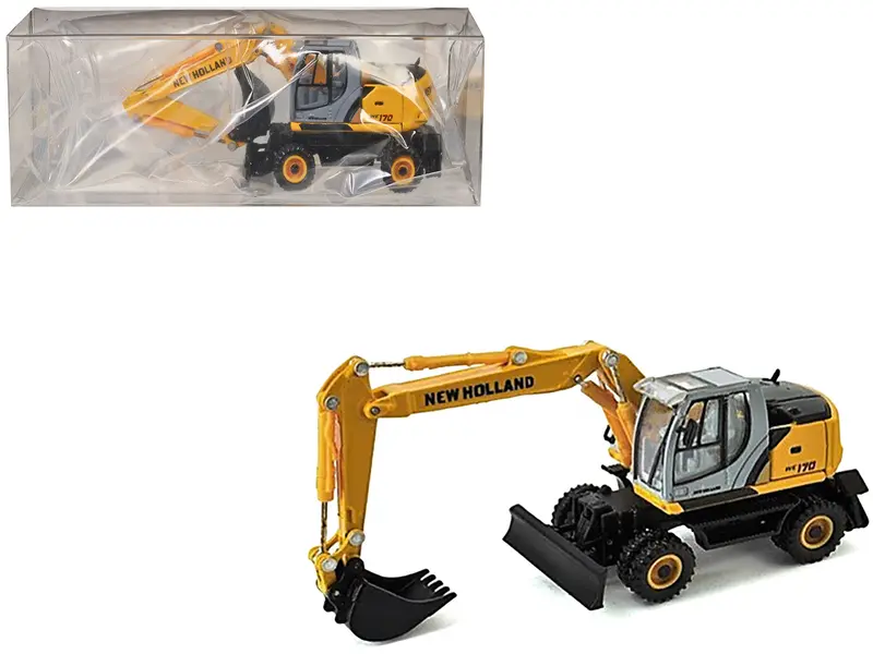 New Holland We170 Wheeled Excavator Yellow 1/87 (Ho) Diecast Model By Promotex 1