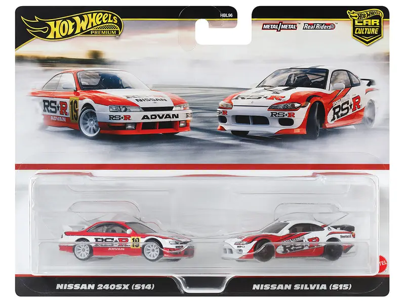 Nissan 240Sx (S14) Rhd (Right Hand Drive) #19 Red And White And Nissan Silvia (S15) Rhd (Right Hand Drive) Red And White "Car Culture" Set Of 2 Cars Diecast Model Cars By Hot Wheels 1