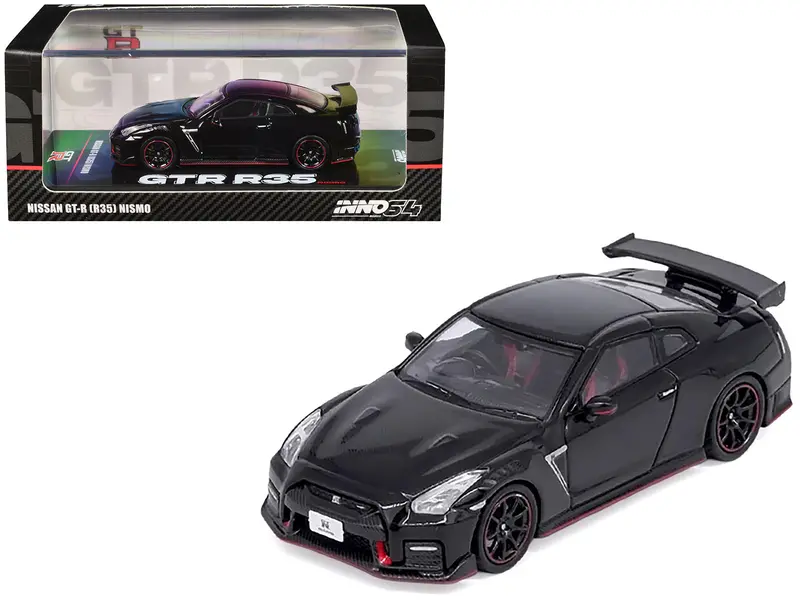 Nissan Gt-R (R35) Nismo Rhd (Right Hand Drive) Nismo Black With Carbon Hood And Top 1/64 Diecast Model Car By Inno Models 1