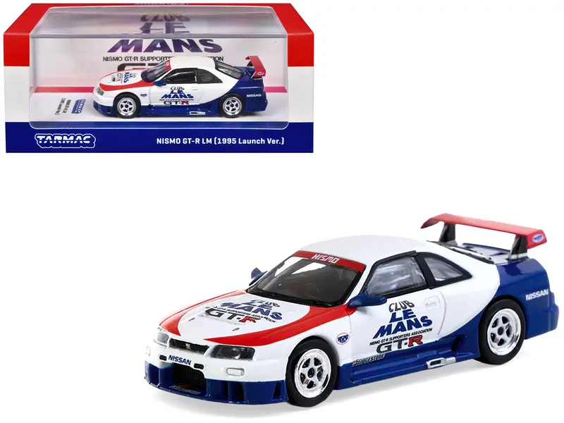 Nissan Nismo Gt-R Lm Rhd (Right Hand Drive) "1995 Launch Version" White With Red And Blue Accents "Hobby64" Series 1/64 Diecast Model Car By Tarmac Works 1