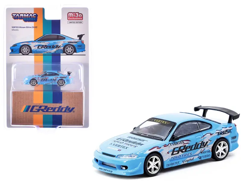 Nissan Silvia (S15) Vertex Rhd (Right Hand Drive) "Greddy" Light Blue "Global64" Series 1/64 Diecast Model By Tarmac Works 1