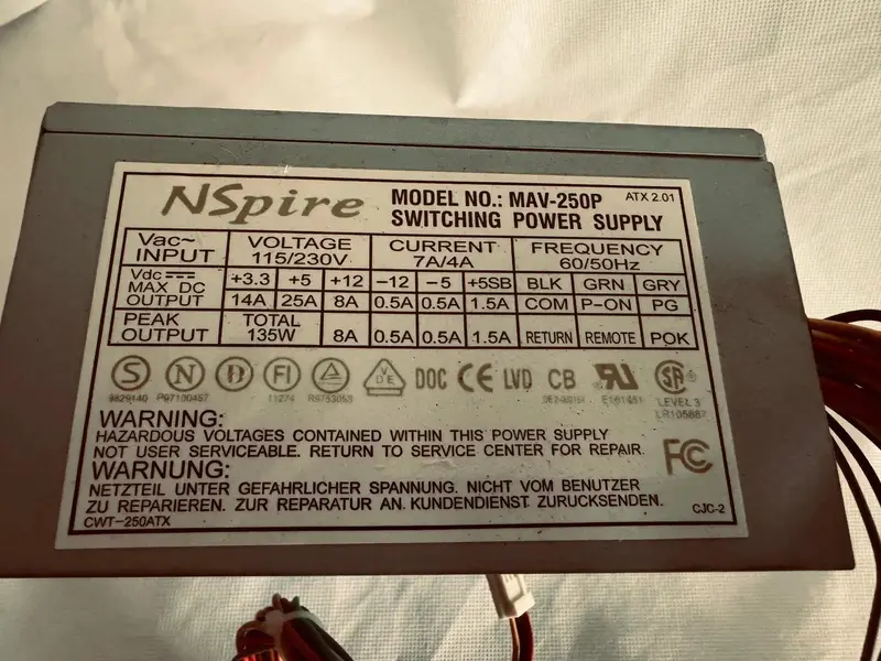 Nspire Power Switching Power Supply Model No: Mav-250P - Used 1