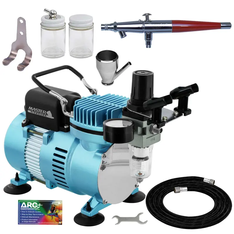 Paasche Vl Series Dual-Action Siphon Feed Airbrush Kit With Cool Runner Ii Dual Fan Air Compressor System & Air Hose 1