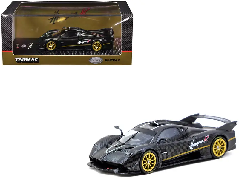 Pagani Huayra R Matt Black Carbon Fiber With Gold Wheels Limited Edition To 3552 Pieces Worldwide "Global64" Series 1/64 Diecast Model By Tarmac Works 1