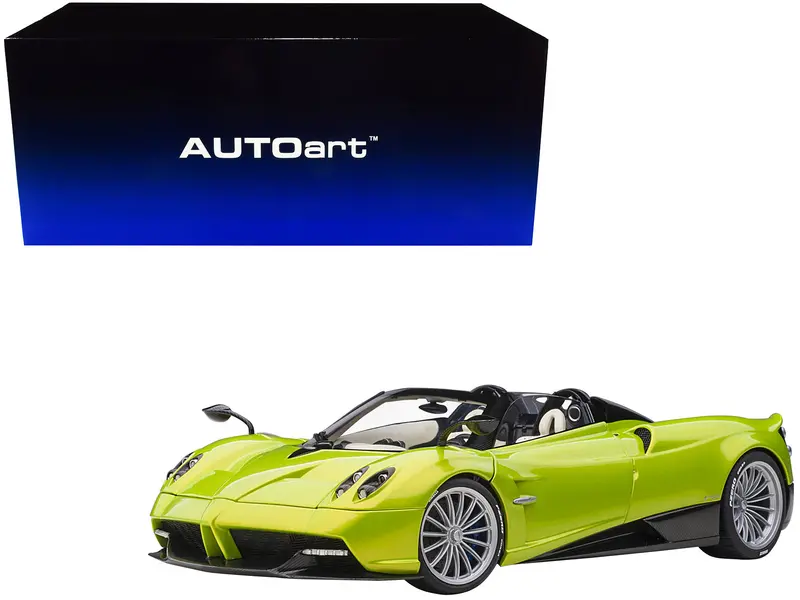 Pagani Huayra Roadster Verde Firenze Green Metallic And Carbon With Luggage Set 1/18 Model Car By Autoart 1