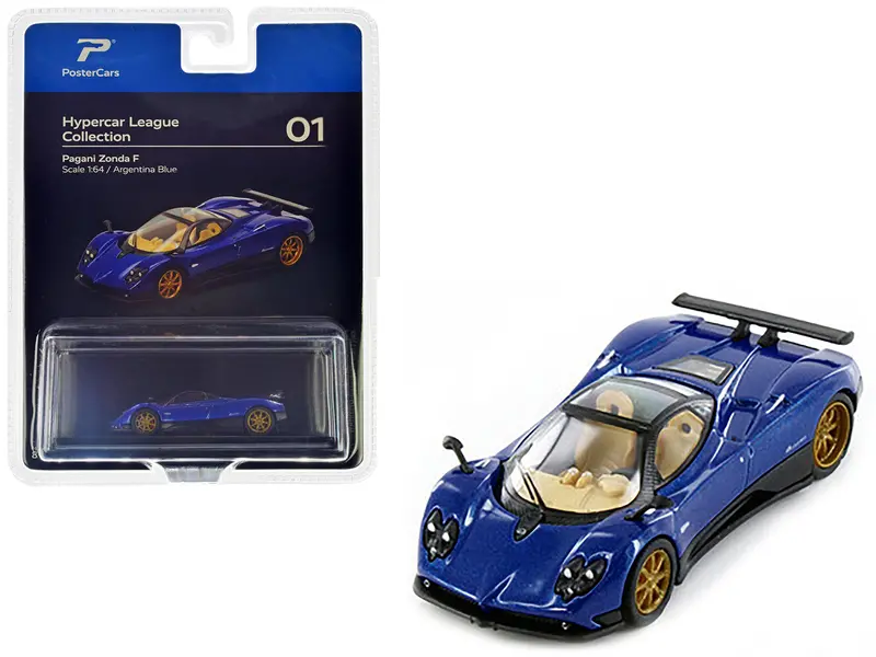 Pagani Zonda F Argentina Blue Metallic "Hypercar League Collection" 1/64 Diecast Model Car By Postercars 1