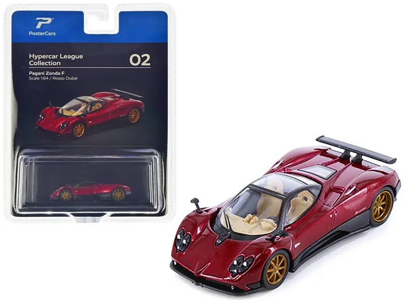 Pagani Zonda F Rosso Dubai Red Metallic "Hypercar League Collection" 1/64 Diecast Model Car By Postercars 1