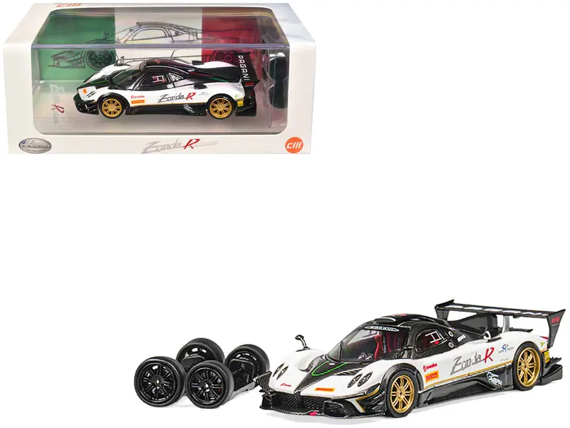 Pagani Zonda Revolucion White And Carbon With Extra Wheels 1/64 Diecast Model Car By Cm Model 1