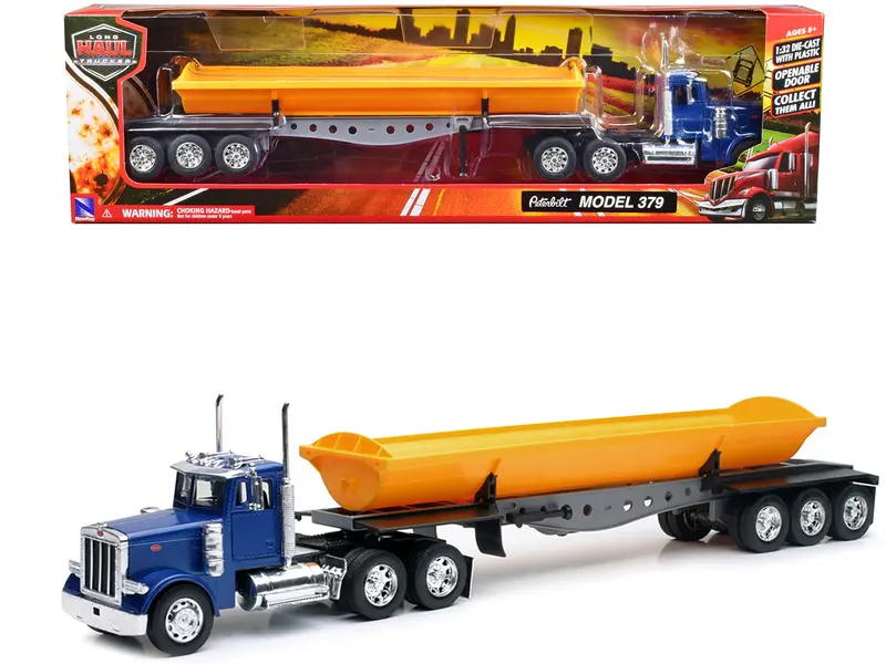 Peterbilt 379 Truck With Side Dump Blue And Yellow "Long Haul Truckers" Series 1/32 Diecast Model By New Ray 1