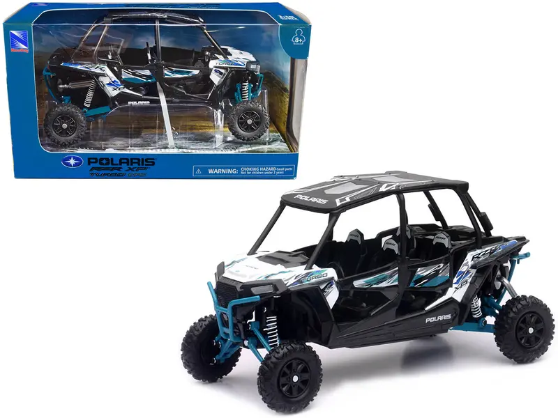 Polaris Rzr Xp 4 Turbo Eps Sport Utv Matt White Lightning With Graphics And Black Top 1/18 Diecast Model By New Ray 1