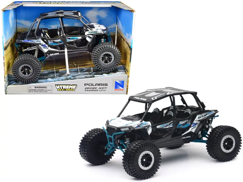 Polaris Rzr Xp 4 Turbo Eps Sport Utv White With Graphics And Black Top "Xtreme Off-Road" Series 1/18 Diecast Model By New Ray 1