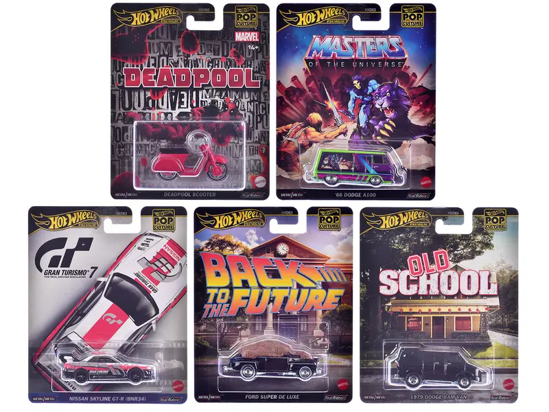 "Pop Culture 2025" 5 Piece Set J "Premium Series" Diecast Model Cars By Hot Wheels 1