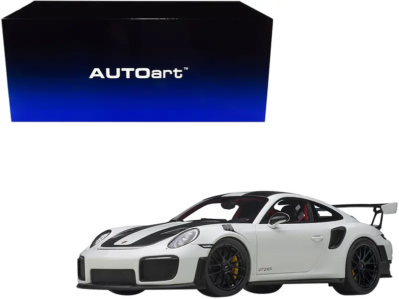 Porsche 911 (991.2) Gt2 Rs Weissach Package White With Carbon Stripes 1/18 Model Car By Autoart 1