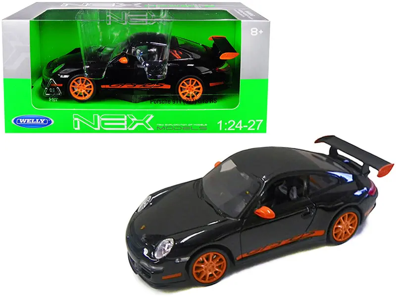 Porsche 911 (997) Gt3 Rs Black With Orange Accents 1/24-1/27 Diecast Model Car By Welly 1