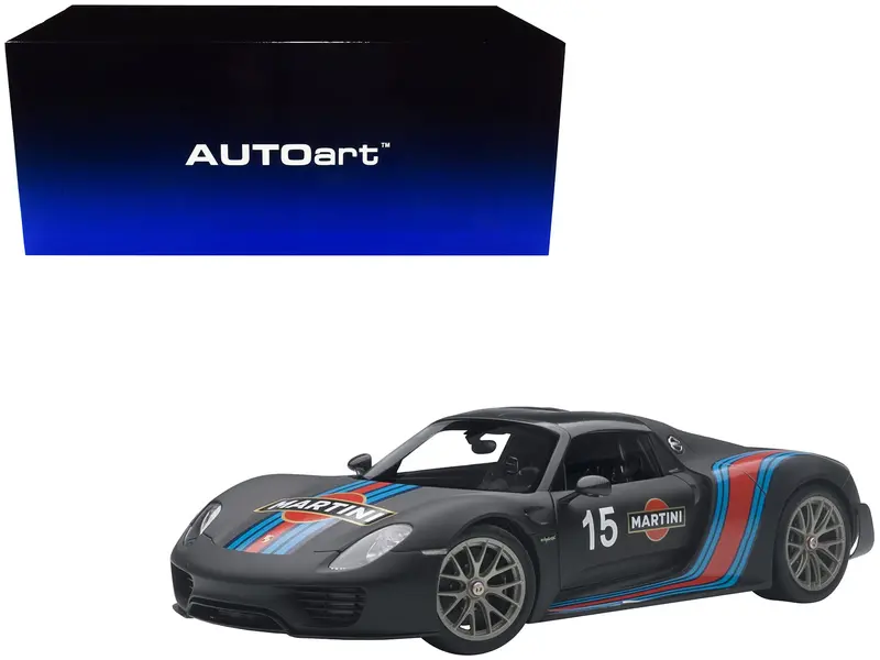 Porsche 918 Spyder Weissach Package Black/ Martini Livery #15 1/18 Model Car  By Autoart 1