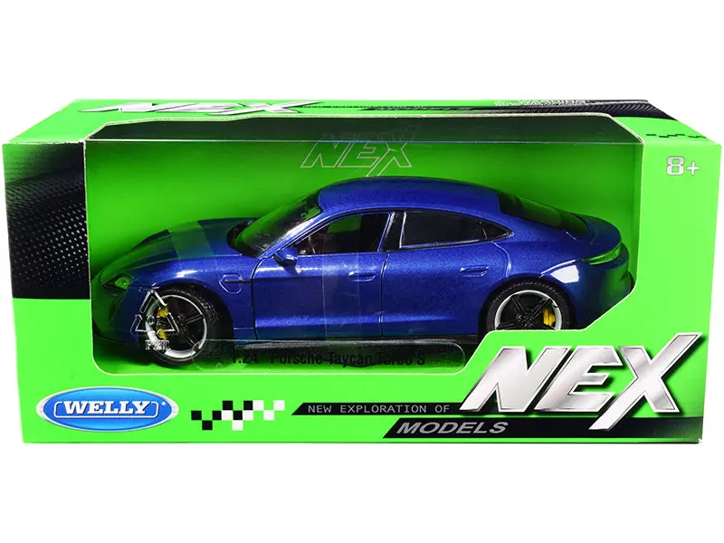 Porsche Taycan Turbo S Blue Metallic "Nex Models" 1/24 Diecast Model Car By Welly 1