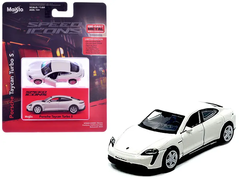Porsche Taycan Turbo S White "Speed Icons" Series 1/64 Diecast Model Car By Maisto 1