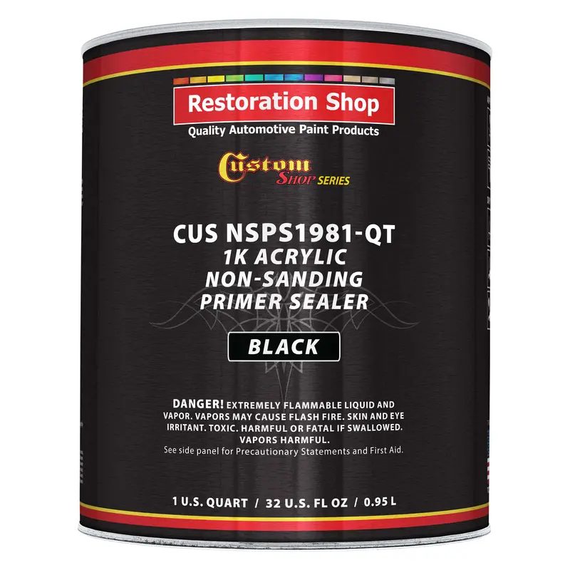 Premium 1K Acrylic Non-Sanding Primer Sealer Paint, Color Black, 1 Quart - Fast Drying, Ready-To-Spray, Apply Over Automotive Primer Surfacers, Sanded Finishes - Topcoat Urethane, Enamel 1