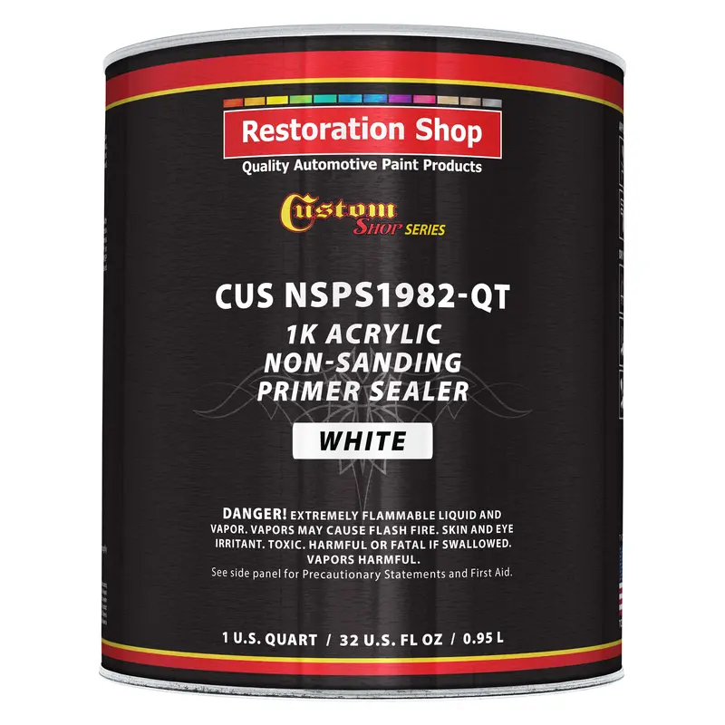Premium 1K Acrylic Non-Sanding Primer Sealer Paint, Color White, 1 Quart - Fast Drying, Ready-To-Spray, Apply Over Automotive Primer Surfacers, Sanded Finishes - Topcoat Urethane, Enamel 1