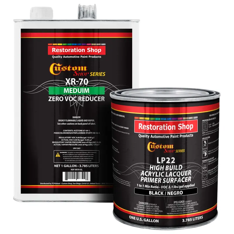 Premium High Build Acrylic Lacquer Primer Surfacer, Black & 0 Voc Compliant Reducer, 1 Gallon Kit 1