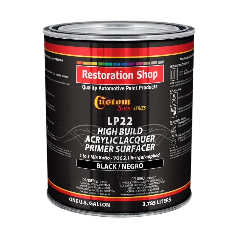 Premium High Build Black Acrylic Lacquer Primer Surfacer, 1 Gallon - Fast Filling, Drying, Easy Sanding, Excellent Adhesion, Apply Over Metal Steel, Body Filler Putty Automotive Industrial 1