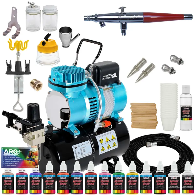 Professional Vl Set Airbrush Kit With Cool Runner Ii Dual Fan Air Storage Tank Compressor System, 12 Color Airbrush Paint Set And Accessories 1