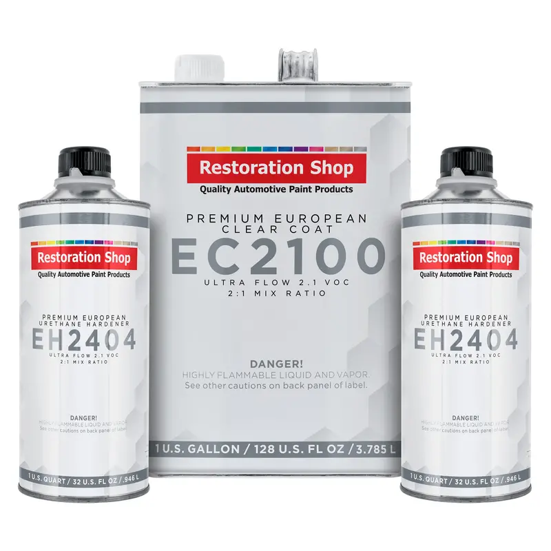Restoration Shop 1.5 Gallon Ultra Flow Premium European Clearcoat Auto Paint Kit, 2.1 Voc - 1 Gal. Urethane Clear, 2 Qts Hardener, 2:1 Ratio, Coating 1