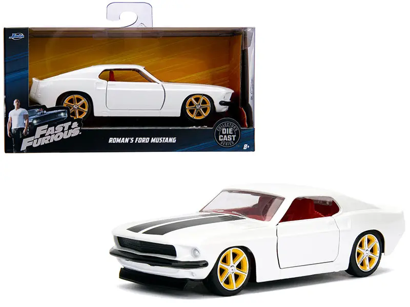 Roman's Ford Mustang White With Black Stripes And Red Interior "Fast & Furious" Movie 1/32 Diecast Model Car By Jada 1