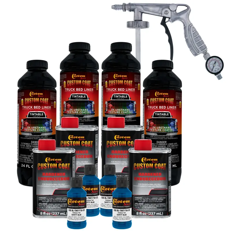 Safety Blue 1 Gallon Urethane Spray-On Truck Bed Liner Kit With Spray Gun And Regulator - Mix, Shake & Shoot - Durable Textured Protective Coating 1