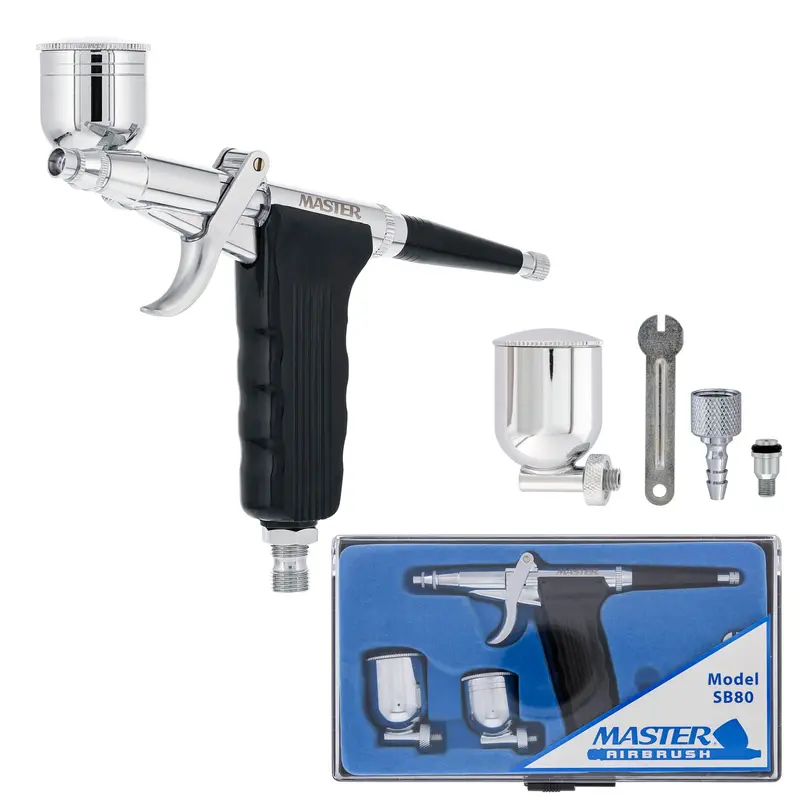 Sb80 Multi-Purpose Pistol Trigger Fixed Dual-Action Airbrush Set With 0.3Mm Tip, 1/3 & 1/4 Oz Side Bowl Cups - Spray Gun Control, Airbrush Gun For Auto Graphics, Art, Hobby Craft 1