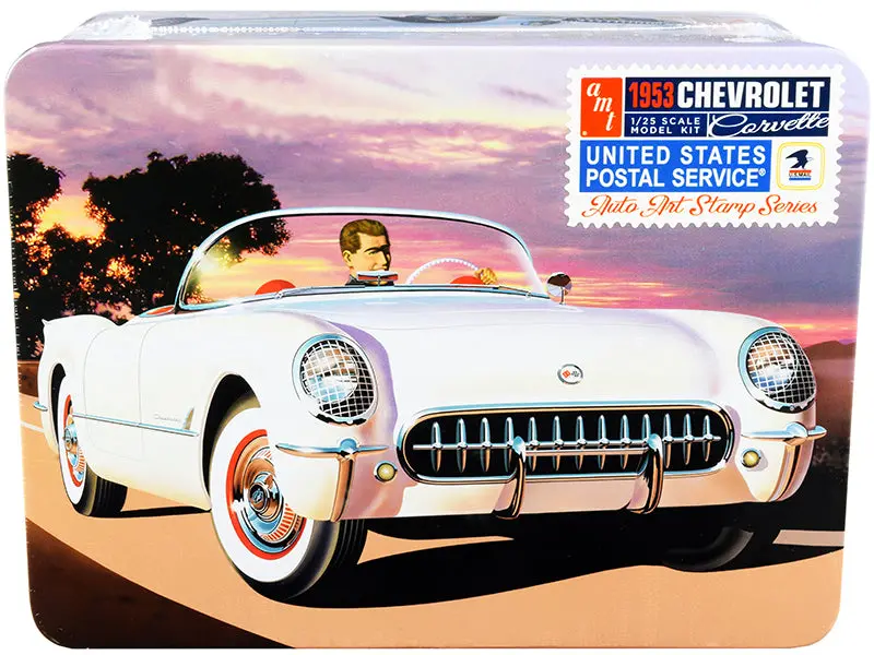 Skill 2 Model Kit 1953 Chevrolet Corvette "Usps" (United States Postal Service) Themed Collectible Tin 1/25 Scale Model By Amt 1
