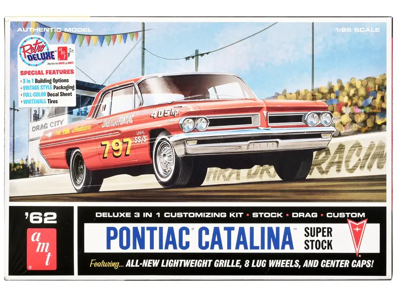 Skill 2 Model Kit 1962 Pontiac Catalina Super Stock 3-In-1 Kit 1/25 Scale Model By Amt 1