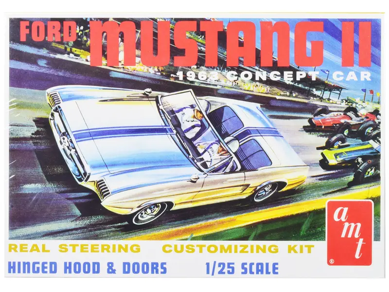 Skill 2 Model Kit 1963 Ford Mustang Ii Concept Car 1/25 Scale Model By Amt 1