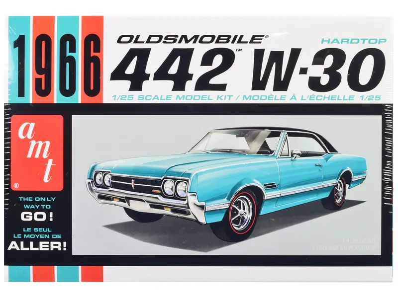 Skill 2 Model Kit 1966 Oldsmobile 442 W-30 Hardtop 1/25 Scale Model By Amt 1