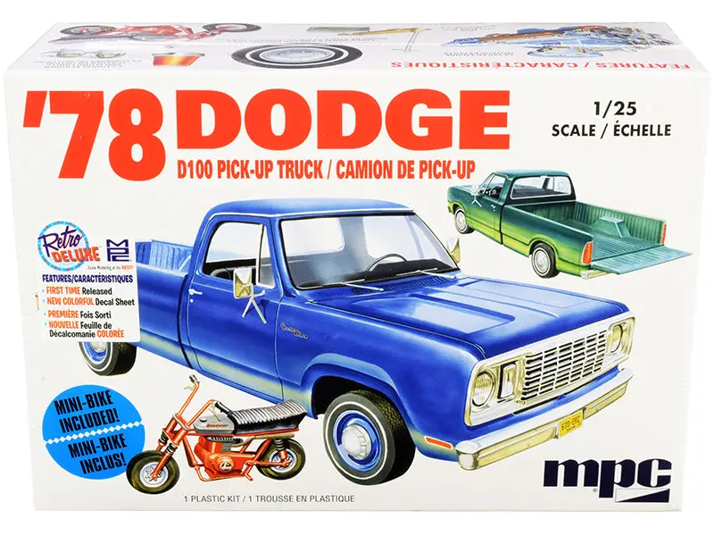 Skill 2 Model Kit 35.15Dodge D100 Pickup Truck With Mini Bike 1/25 Scale Model By Mpc 1
