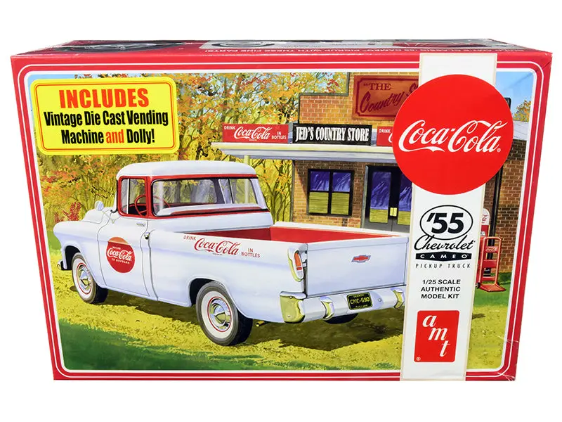 Skill 3 Model Kit 1955 Chevrolet Cameo Pickup Truck "Coca-Cola" With Vintage Vending Machine And Dolly 1/25 Scale Model By Amt 1