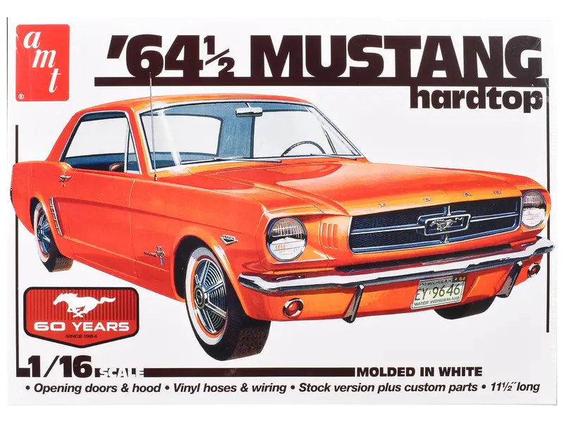Skill 3 Model Kit 1964 1/2 Ford Mustang Coupe 60Th Anniversary 1/16 Scale Model By Amt 1