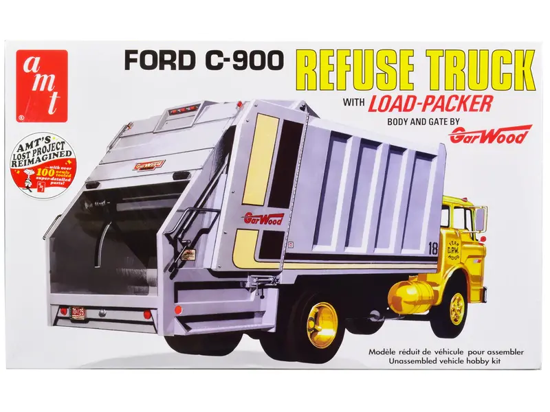 Skill 3 Model Kit Ford C-900 Garwood Refuse Garbage Truck With Load-Packer 1/25 Scale Model By Amt 1